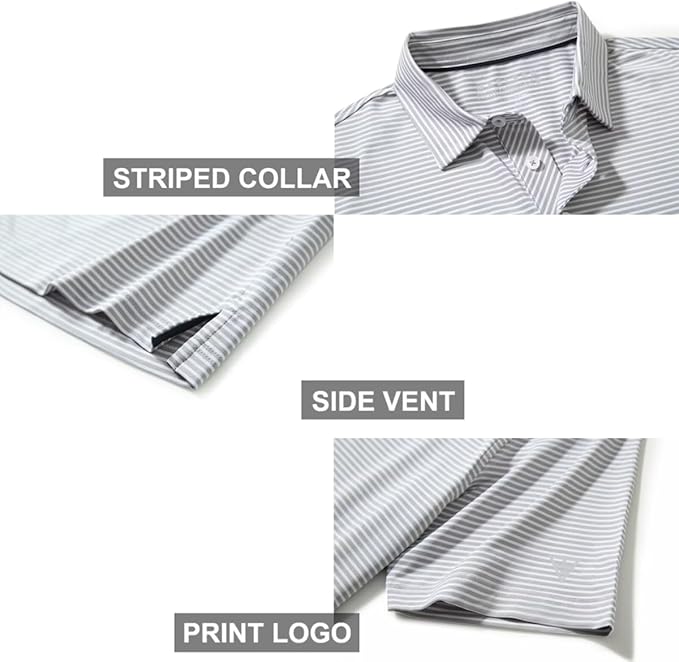 Men's Striped Jersey Golf Polo Shirt - Moisture Wicking