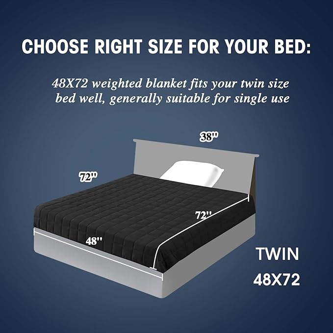 yescool Weighted Blanket for Adults (17 lbs, 48" x 72", Black) Cooling Heavy Blanket for Sleeping Perfect for 190-210 lbs, Twin Size Breathable Blanket with Premium Glass Bead, Machine Washable