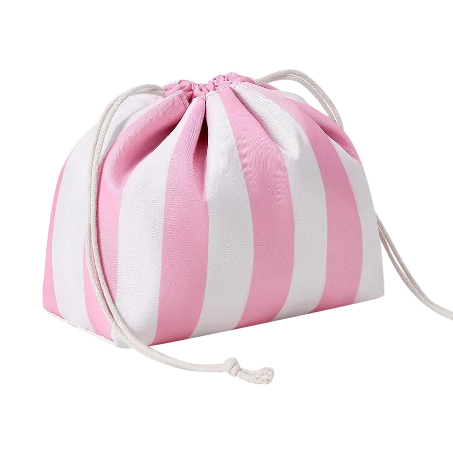 Pink Stripe Drawstring Pouch