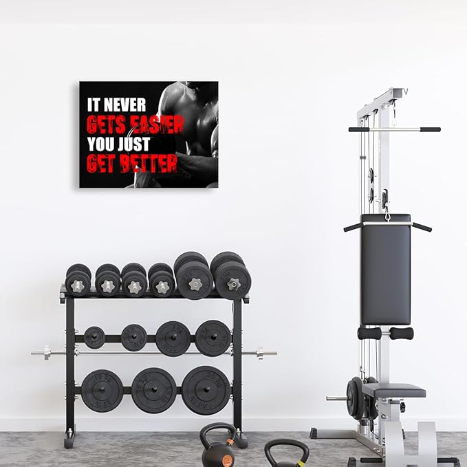 OTINGQD Inspirational Gym Wall Decor,Fitness Quotes Wall Art,It Never Gets Easier You Just Get Better Workout Canvas Wall Decor for Home Gym