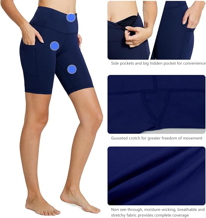 baleaf Women's 8"/ 5"/ 3" Biker Shorts High Waist Yoga Workout Gym Running Volleyball Spandex Shorts with Pockets