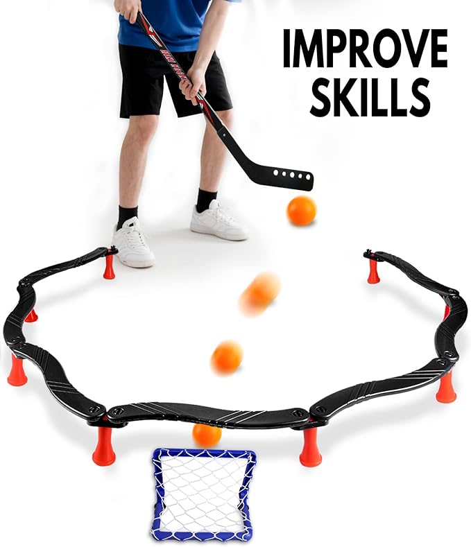 Hockey Stick Handling Trainer – Adjustable Hockey Training Equipment Set with Hover Soccer Ball, Mini Goal & Sticks – Improve Skills & Coordination for Kids & Teens
