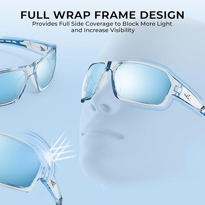 KastKing Chippewa Polarized Fishing Sunglasses, UV400 Protection Full Wrap Frame Sports Cycling Sunglasses, 1.0mm TAC Lenses