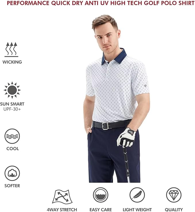 Men's Striped Performance Golf Polo Shirt Moisture Wicking Dry Fit