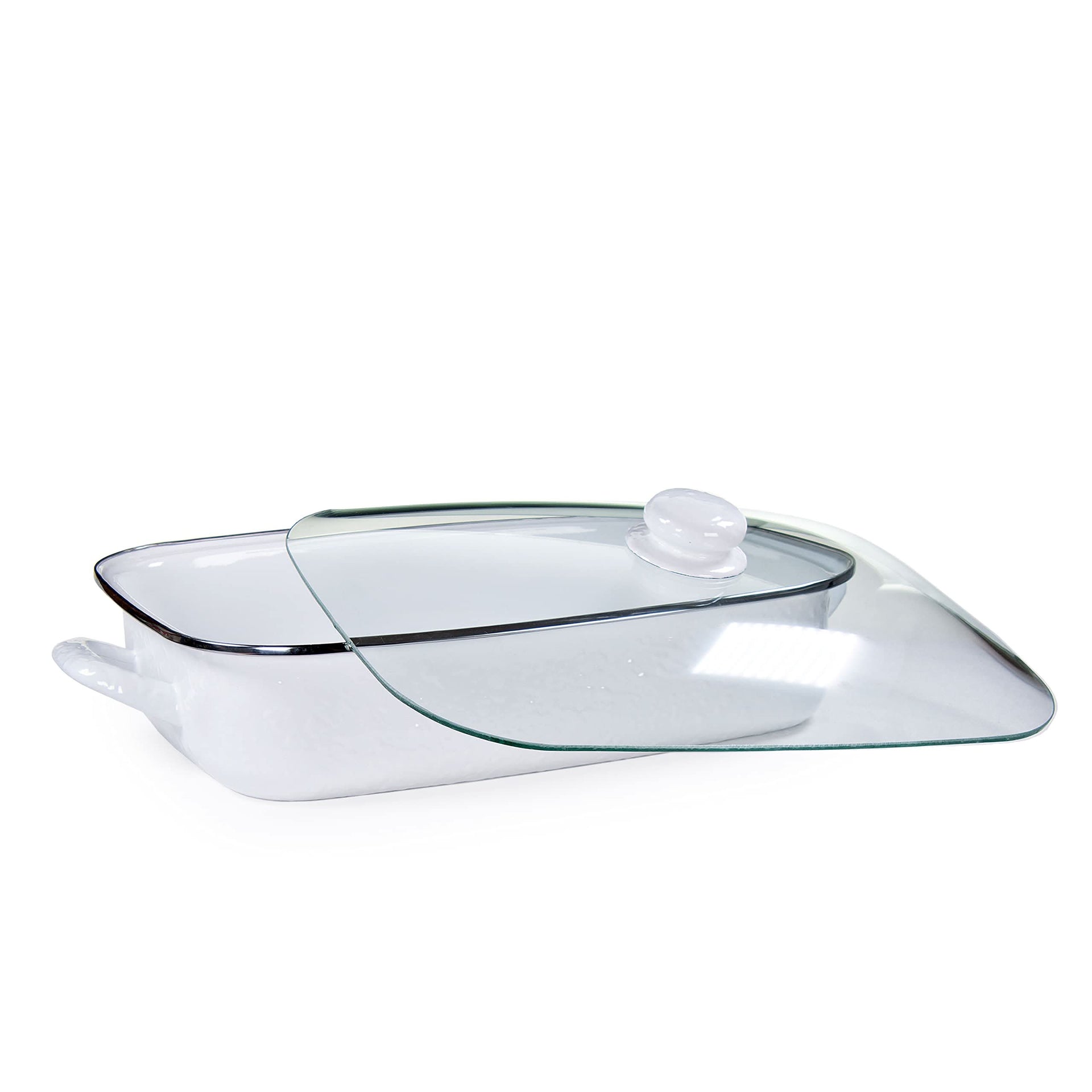 10.5qt Enamelware Roasting Pan with Tempered Glass Lid, Black Swirl