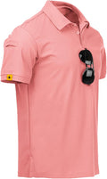 Close up of Men's Tactical Performance Golf Polo Shirt featuring breathable air-hole fabric and button placket.