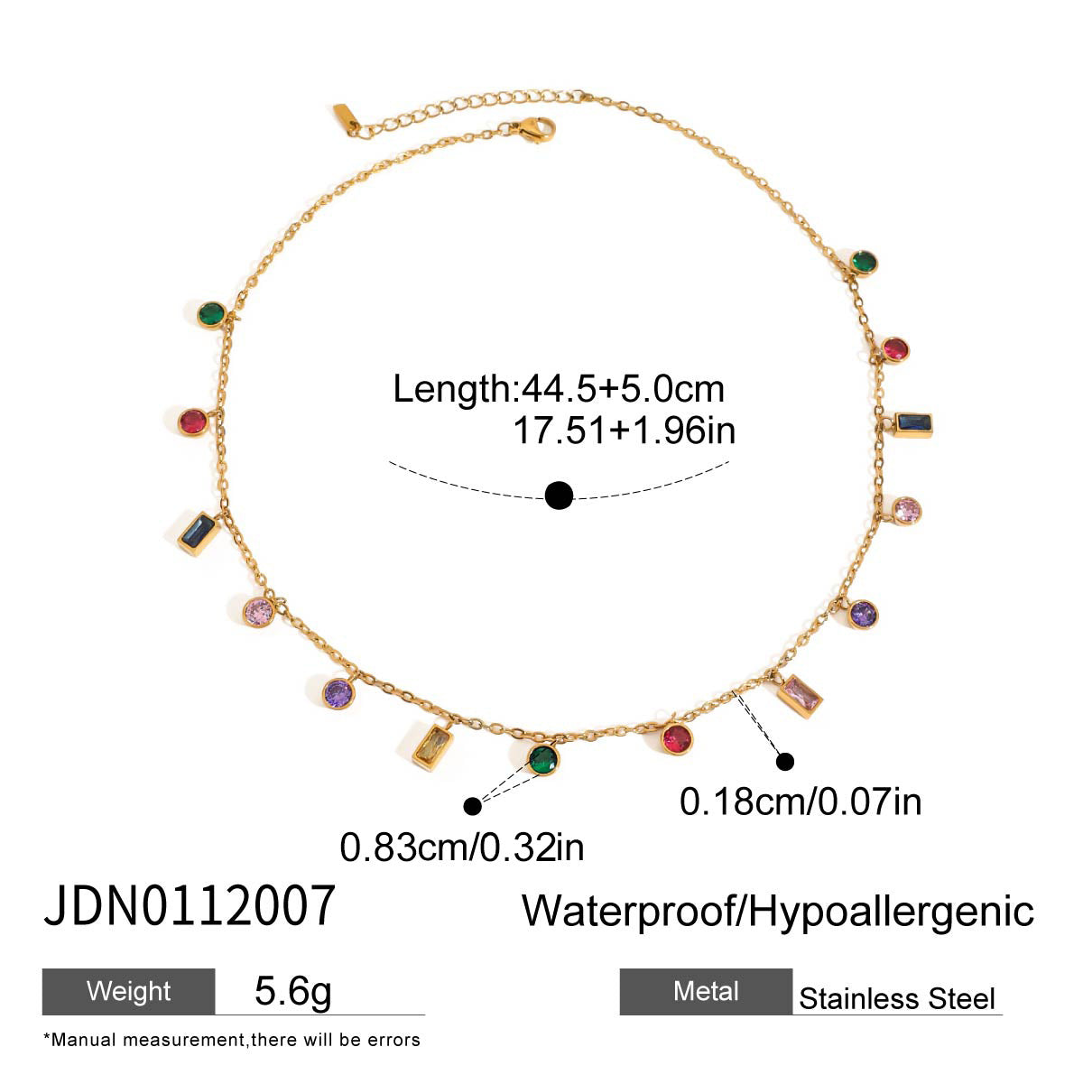 Spring Summer Vacation Jewelry Titanium Steel Colorful Zircon Necklace Light Luxury