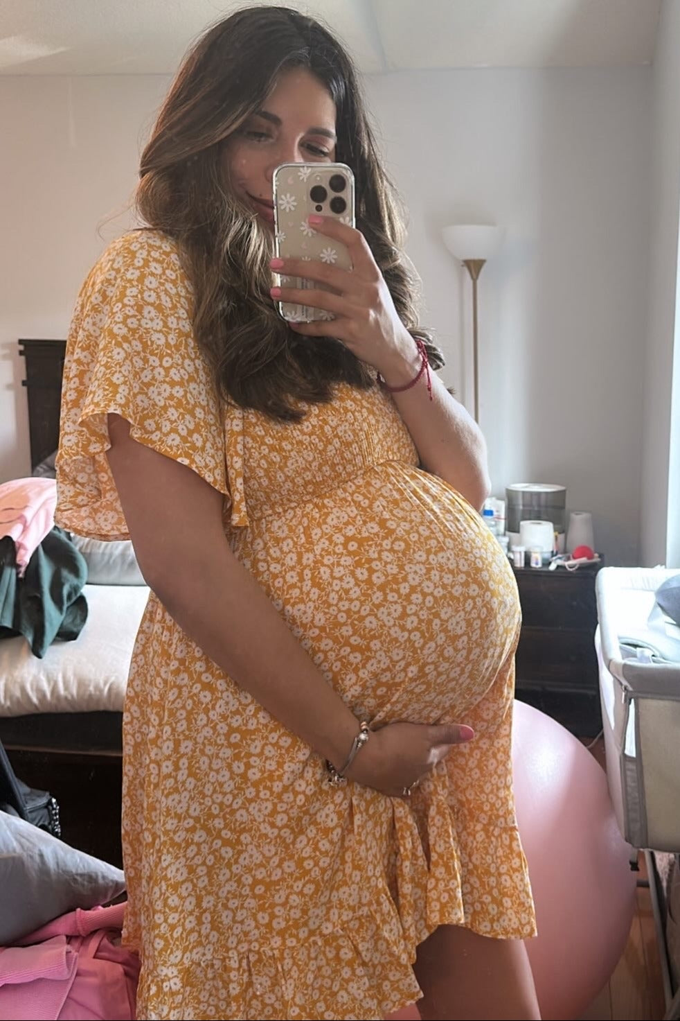 Yellow Floral Smocked Ruffle Maternity Mini Dress - Image 4