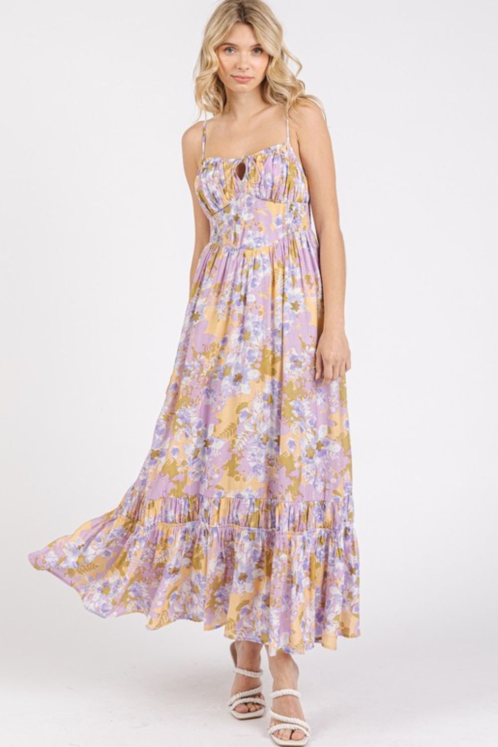 Floral Smocked Back Ruffled Hem Maxi Cami Dress