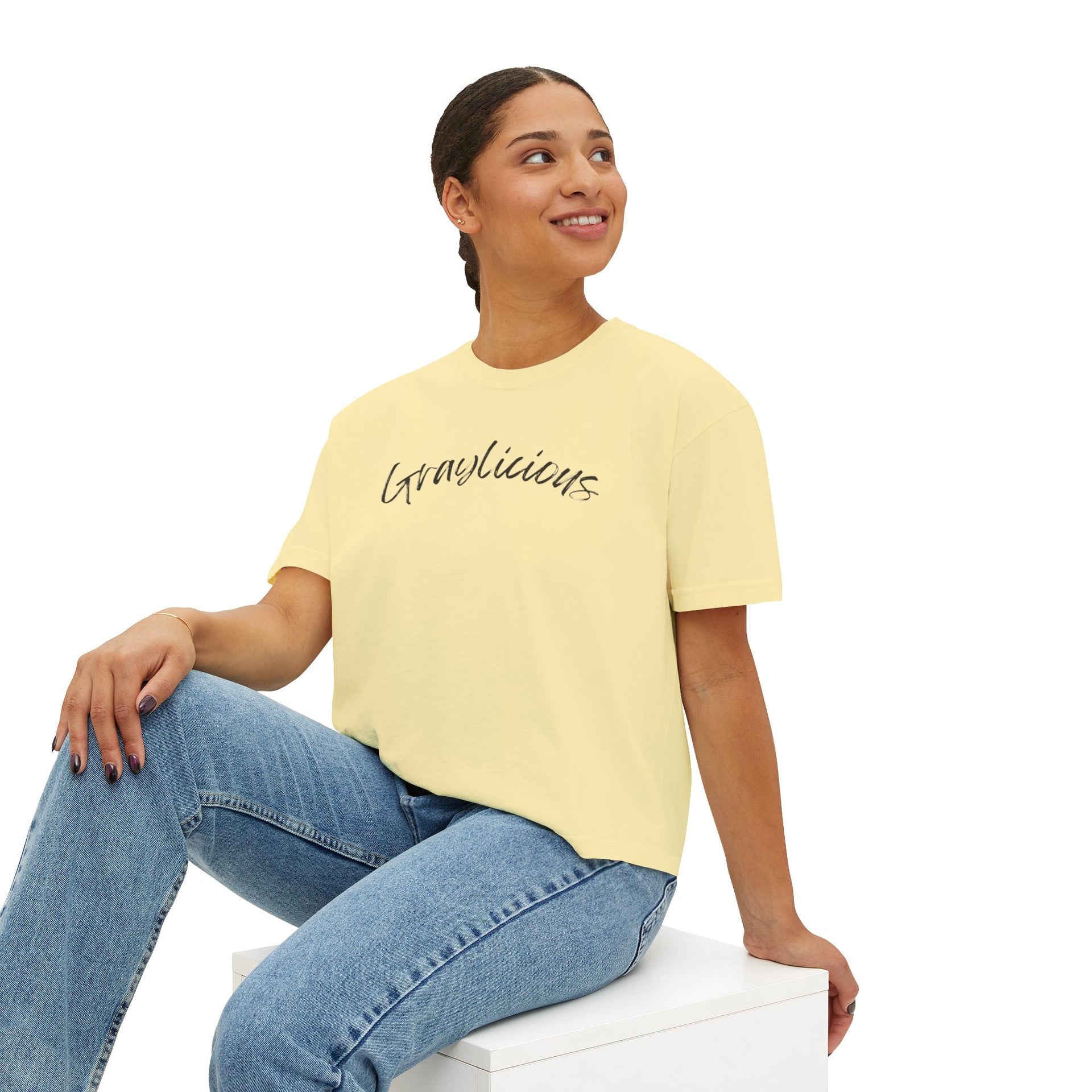 Women's Boxy Cotton Oversized Crewneck Short Sleeve Tee