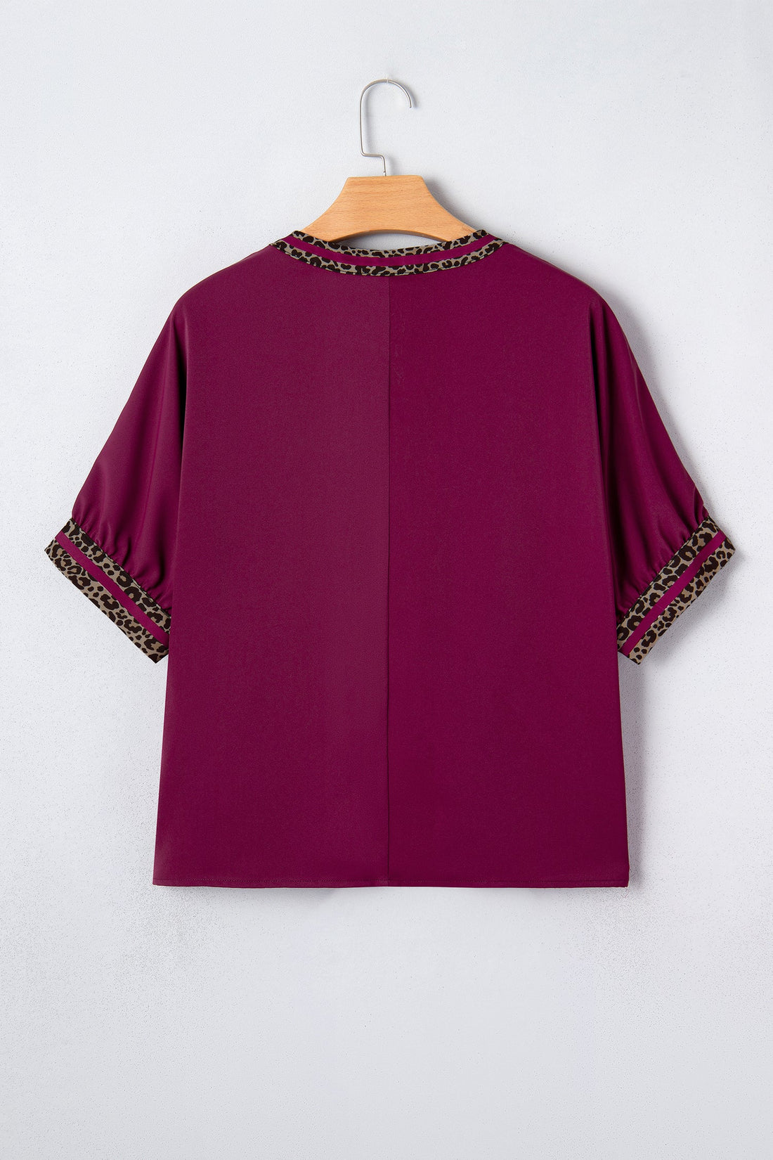 Leopard Contrast Trim V-Neck Short Sleeve Blouse