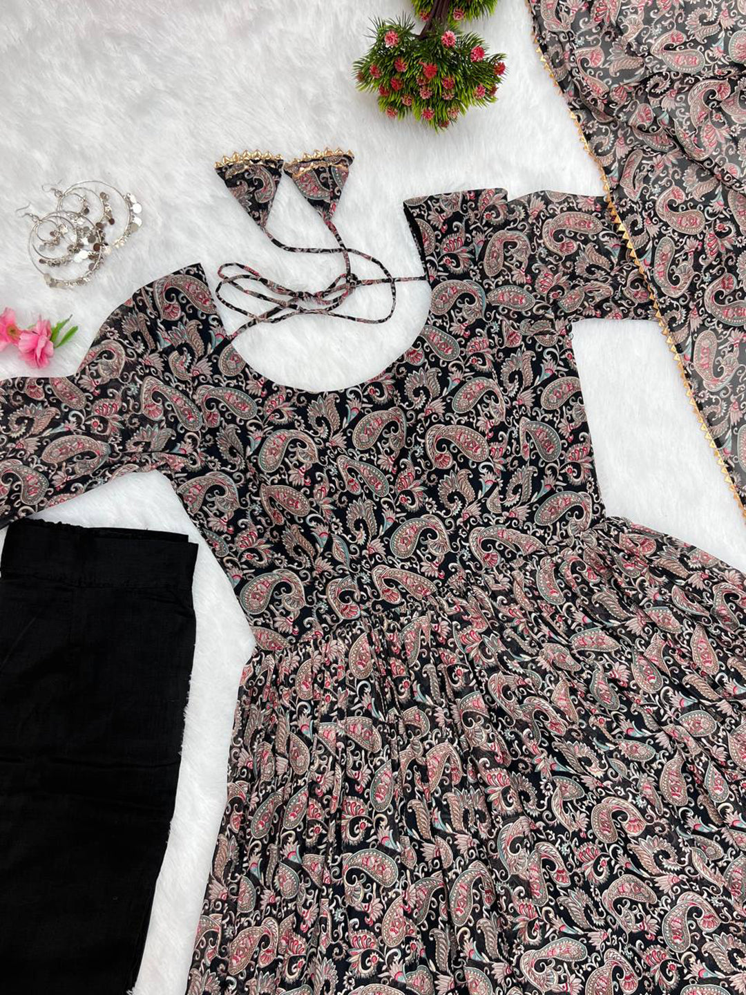 Women Soft Georgette Floral Print Anarkali Set with Pant & Dupatta