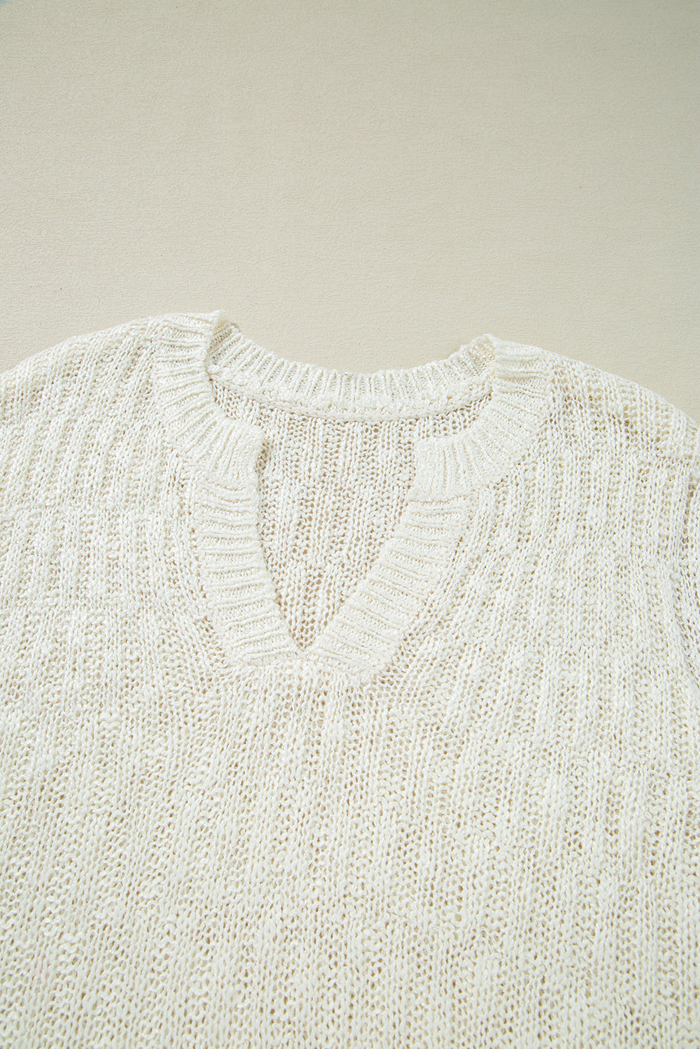 Solid Notched V-Neck Short Sleeve Knit Top