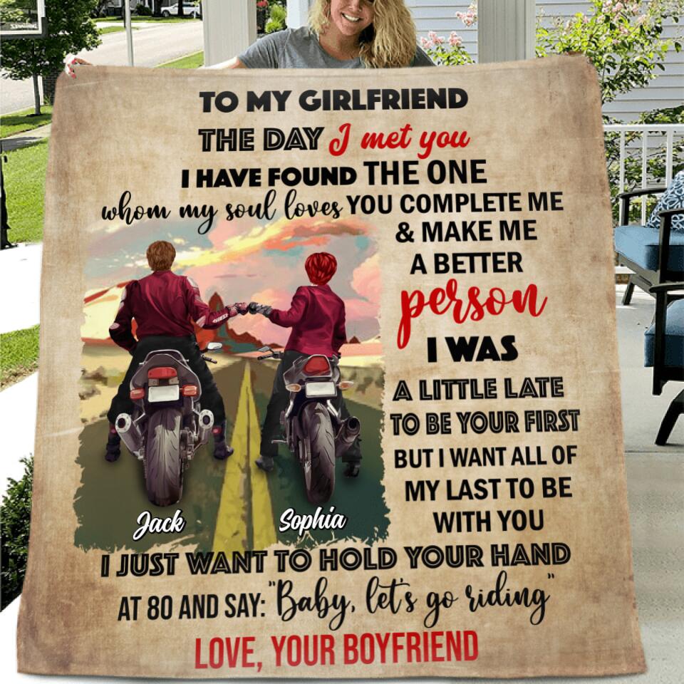 Personalized Motorcycle Couple Quilt/Fleece Blanket - Gift Idea For Couple - To My Girlfriend