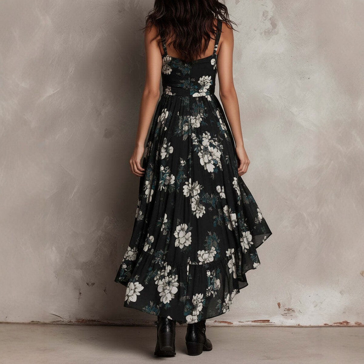 Floral Deep V-Neck Camisole Maxi Dress with High-Slit