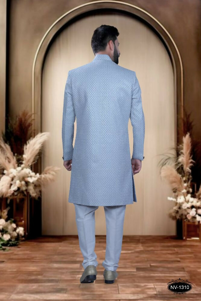 Boys Blue Silk Embroidered Kurta and Pyjama Set for Ethnic Events