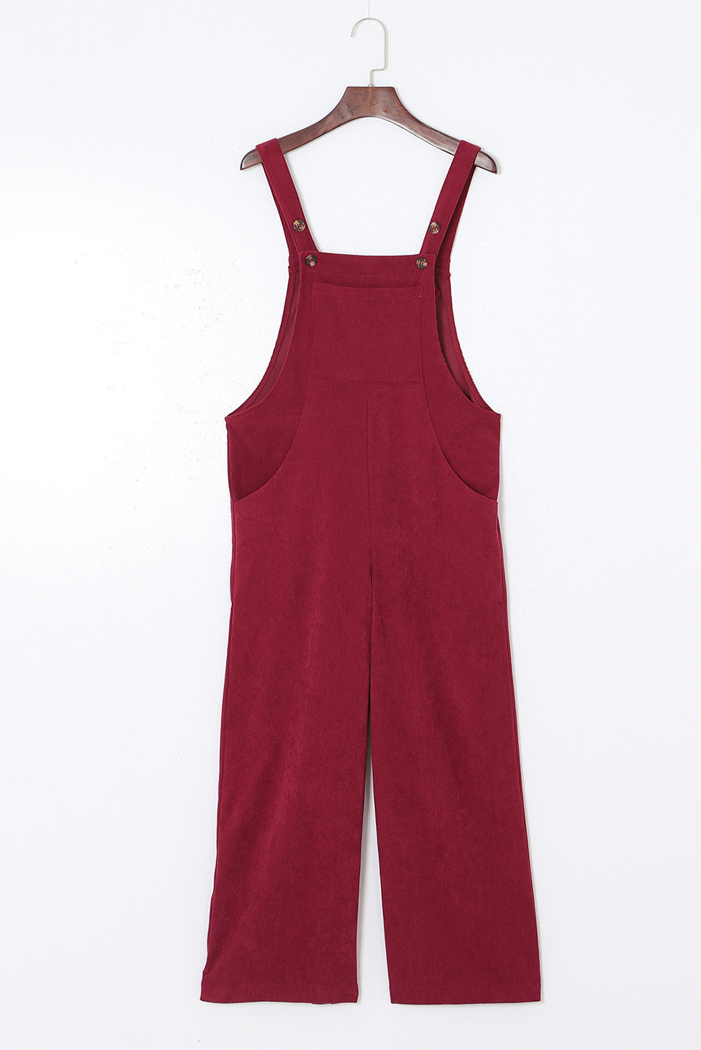 Solid Corduroy Front Bib Pocket Wide Leg Overalls
