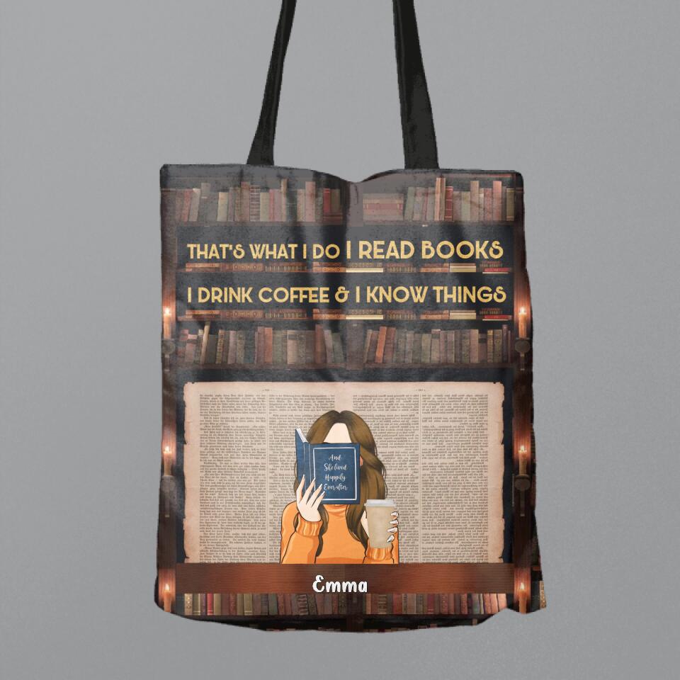 Personalized Reading Girl Canvas Bag - Gift Idea For Reading/Cat/Dog Lover With Up to 5 Pets - Just A Girl Who Loves Books And Dogs