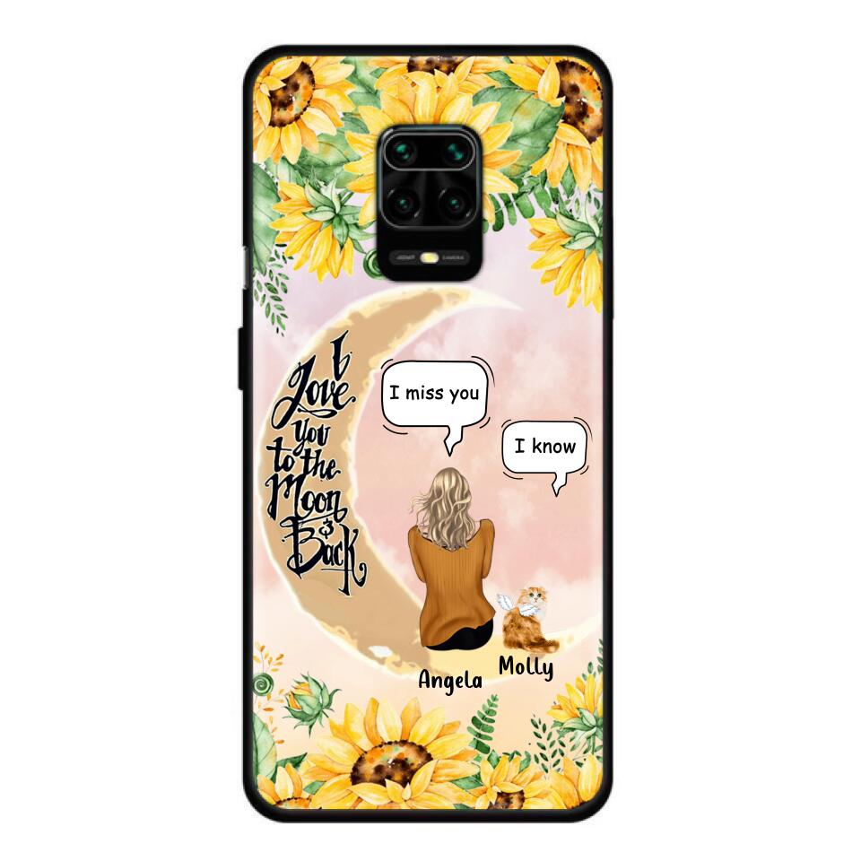 Personalized Memorial Cat Sun Flower Phone Case - Up to 6 Cats - Memorial Gift Idea For Cat Lover - I Love You To The Moon And Back - Case For Xiaomi, Oppo And Huawei