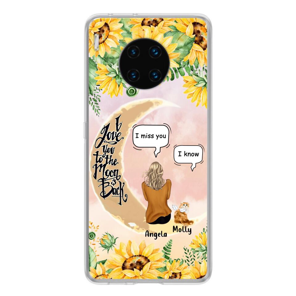Personalized Memorial Cat Sun Flower Phone Case - Up to 6 Cats - Memorial Gift Idea For Cat Lover - I Love You To The Moon And Back - Case For Xiaomi, Oppo And Huawei