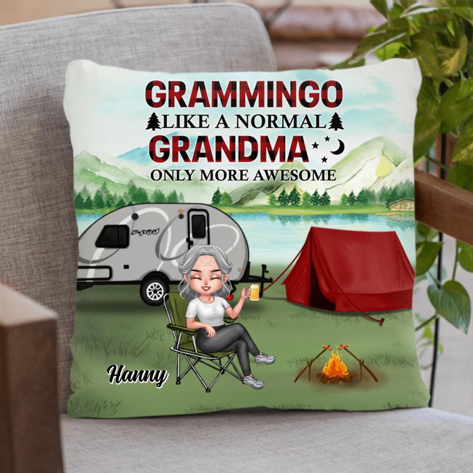 Personalized Grandma Camping Pillow Cover/Fleece Blanket/Quilt - Gift Idea For Grandma/Camping Lover - Grammingo Like A Normal Grandma Only More Awesome