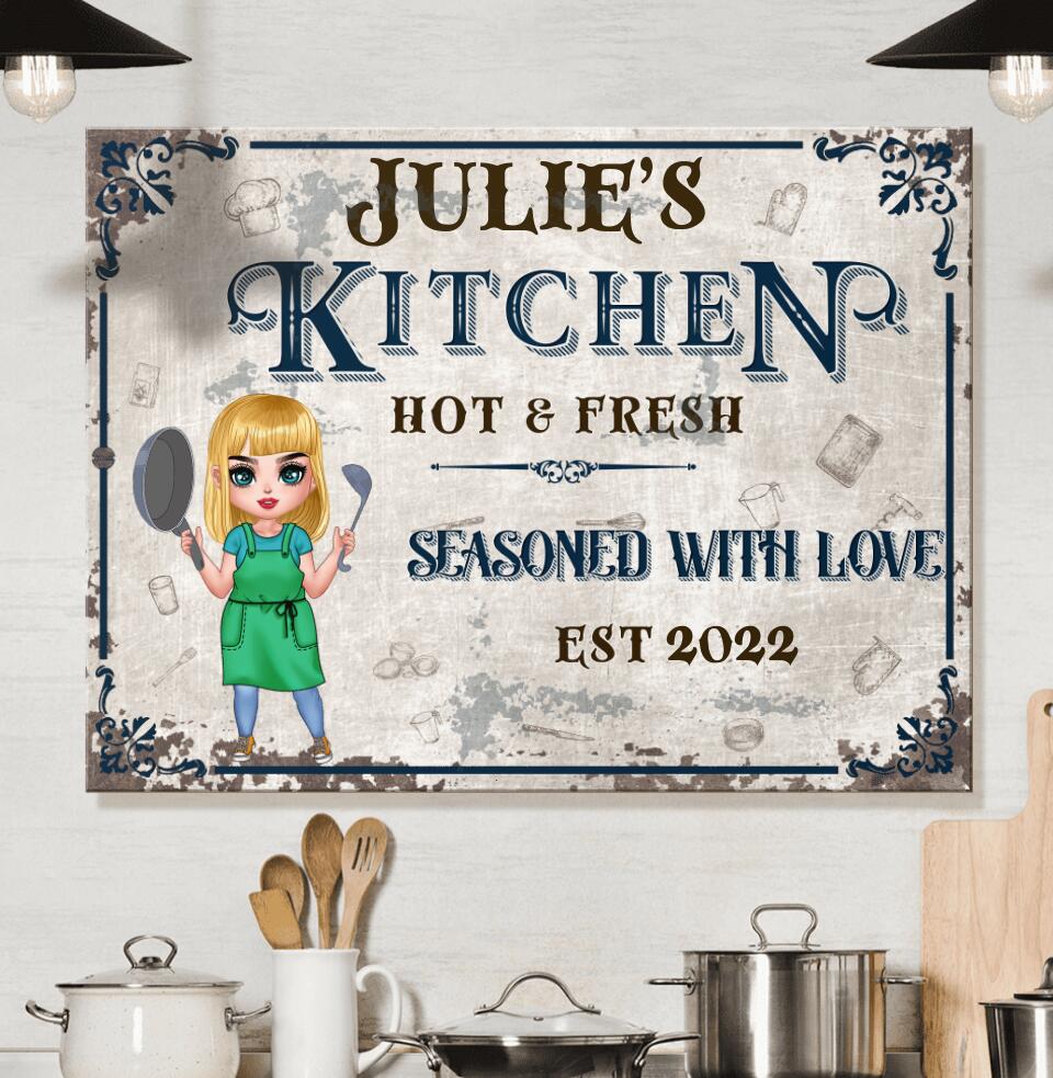 Personalized Chibi Woman Kitchen Metal Sign - Gift Idea For Mother's Day/Cooking Lover - Julie's Kitchen