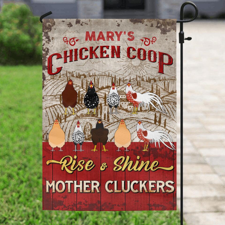 Personalized Chicken Coop Flag - Up to 10 Chickens - Best Gift For Chicken Lovers - Chicken Coop Rise & Shine Mother Cluckers