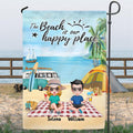 Personalized Summer Beach Picnic Camping Flag Sign - Up to 5 People - Gift Idea For Camping Couple/Friends - The Beach Is Our Happy Place