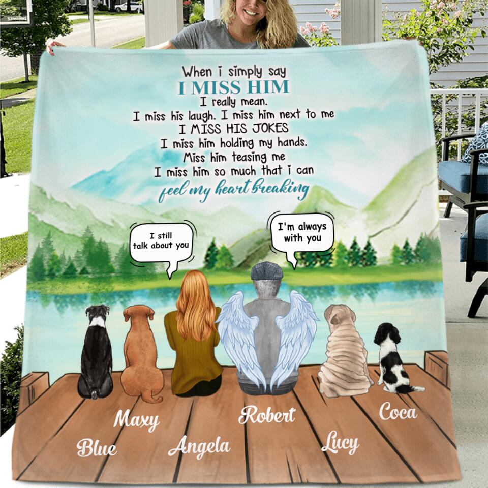 Personalized Memorial Fleece Throw Blanket/Quilt - Memorial Gift From Daughter To Father With Up To 4 Dogs - I Miss Him So Much