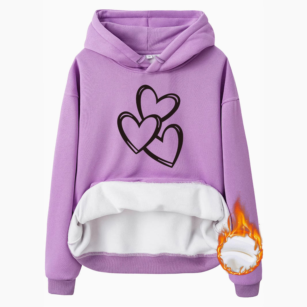 Women's Heart Graphic Fleece Hoodie Casual Street Style Pullover