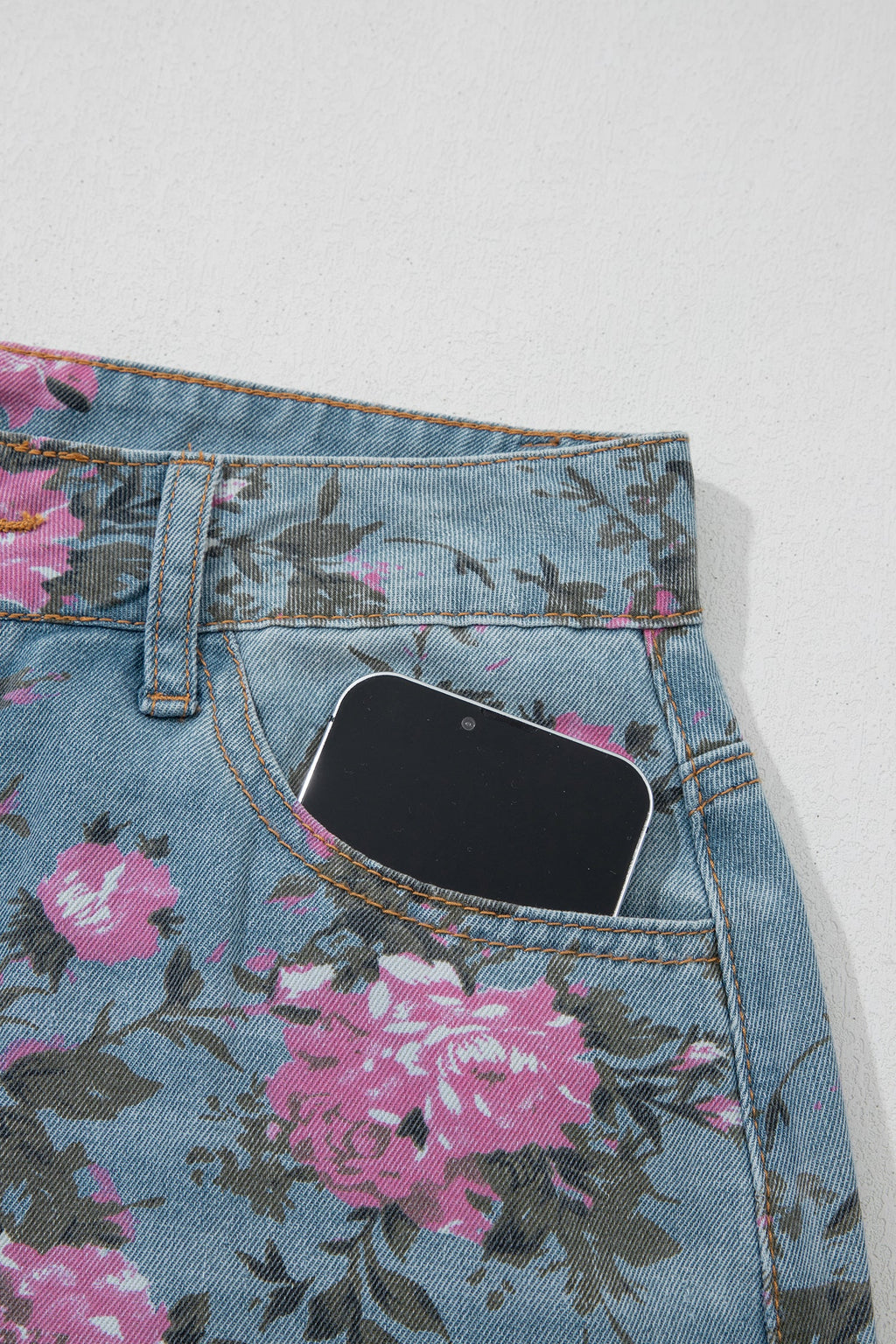Esme Floral Print Bootcut Jeans in Light Blue & Pink