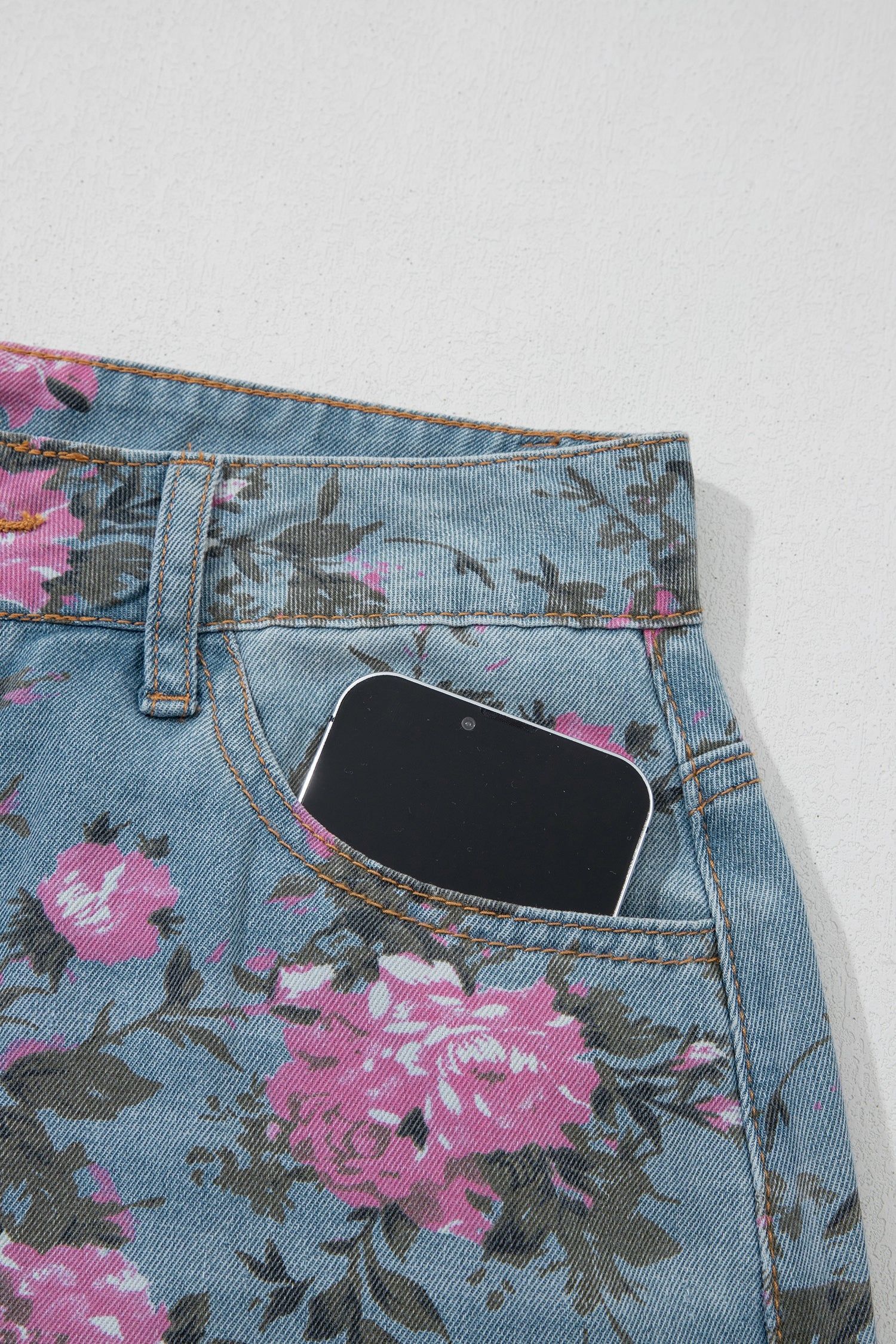Esme Floral Print Bootcut Jeans in Light Blue & Pink