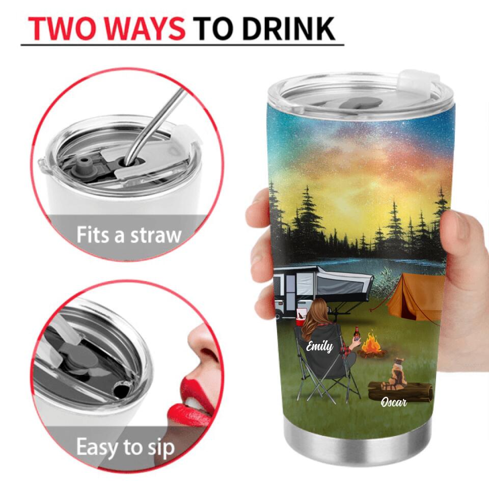 Personalized Night Camping Tumbler - Man/Woman/Couple/Parents With Up to 2 Kids And 4 Pets - Gift For Camping Lover - Camping Partners For Life