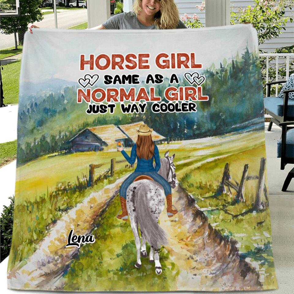 Personalized Horse Girl Quilt/Fleece Blanket/Pillow Cover - Up to 3 People - Gift Idea For Horse Lover - Horse Girl Same As A Normal Girl Just Way Cooler
