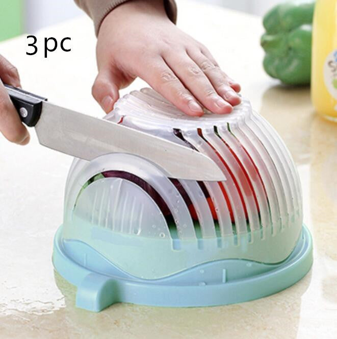 Modern Salad Cutter Bowl - 20cm Functional Kitchen Tool, Green/White