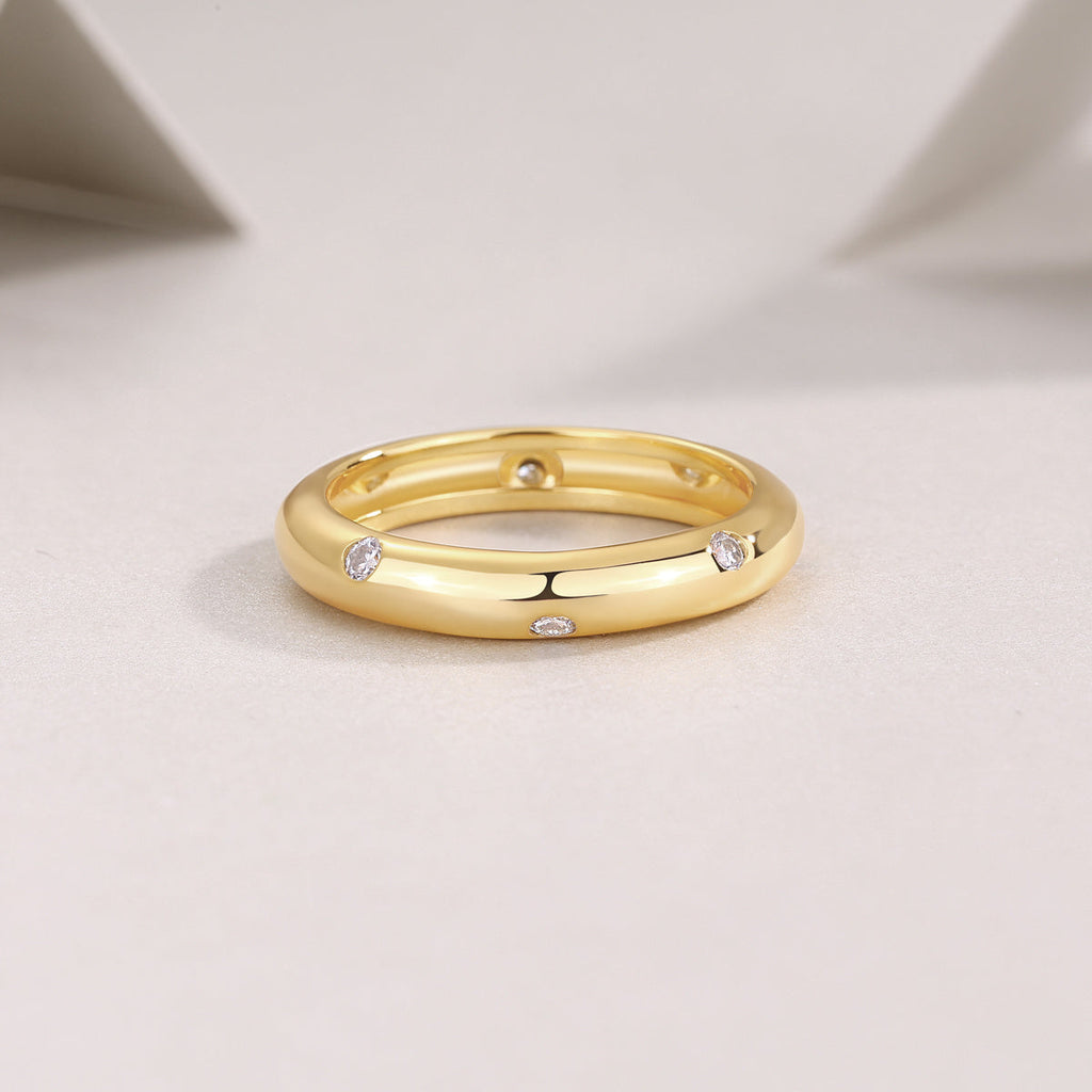 S925 Silver Gold Plated 8-Stone Moissanite Ring, 3.67mm Minimalist Band, D VVS1 GRA US 5-9