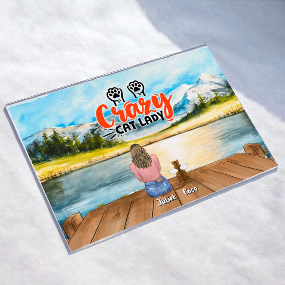 Personalized Cat Mom Dad Acrylic Plaque - Up to 4 Cats - Gift Idea For Cat Lover/Couple - My Angel Has Paws