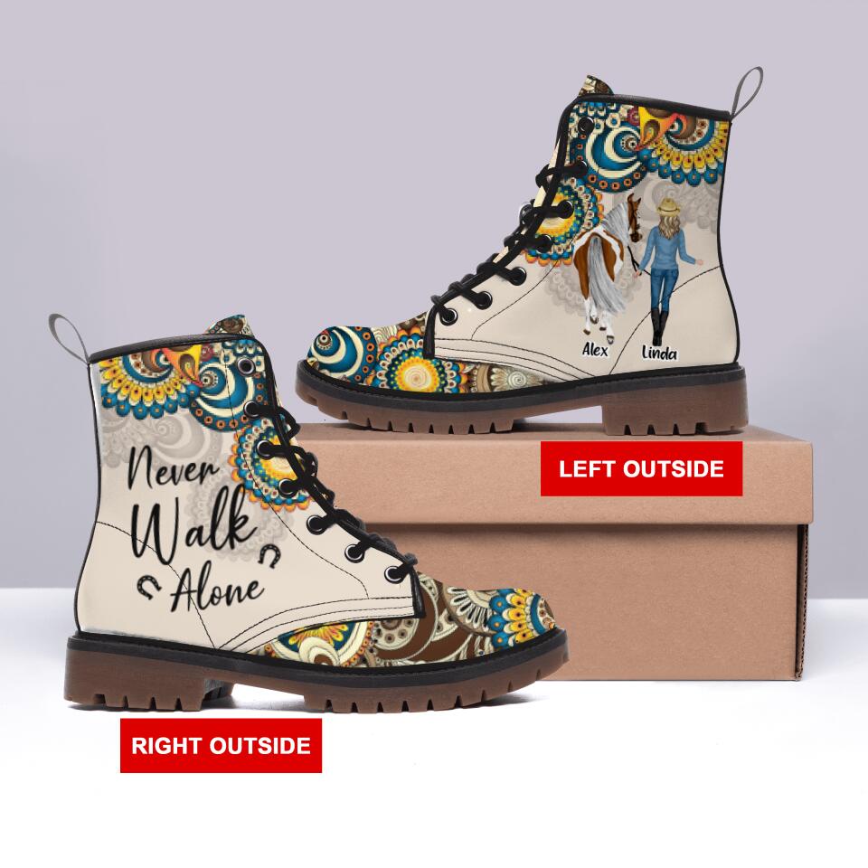 Personalized Horse Girl Martin Short Boots - Up to 2 Horses - Gift Idea For Horse Lovers - Never Walk Alone