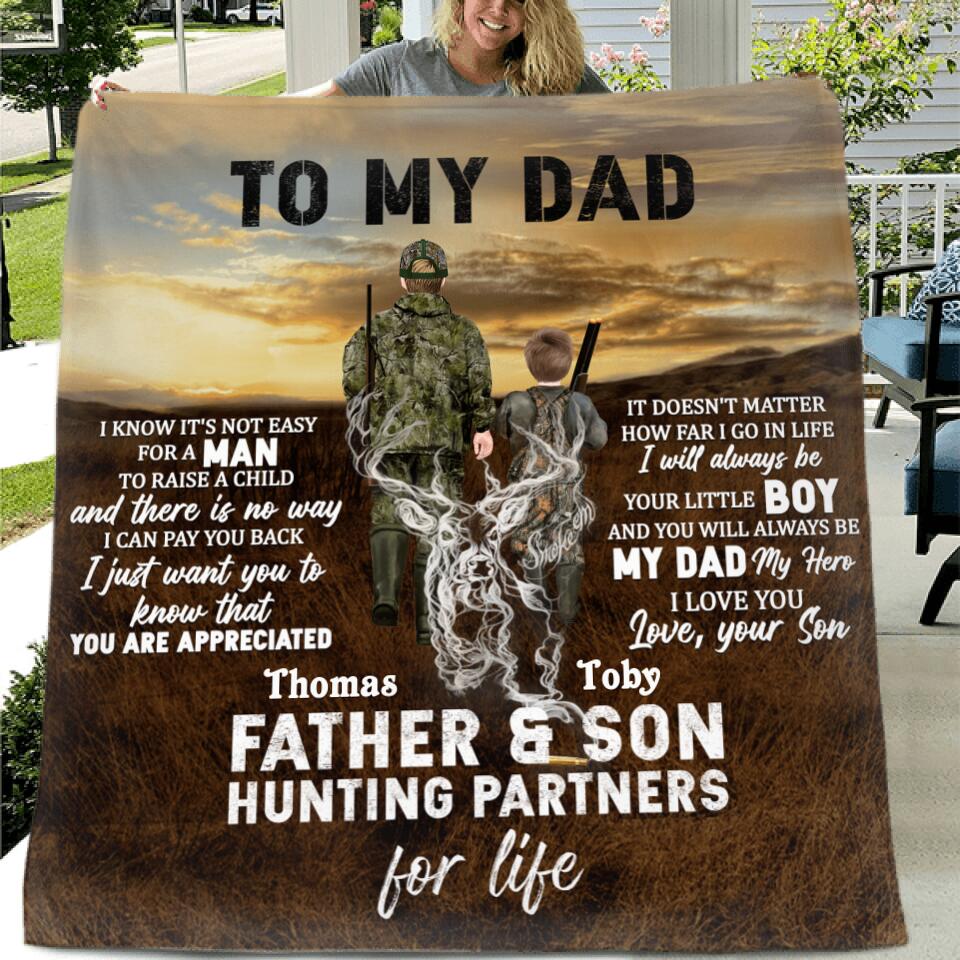 Personalized Hunting Quilt/Fleece Blanket - Gift Idea For Father's Day - Father And Son Hunting Partners For Life
