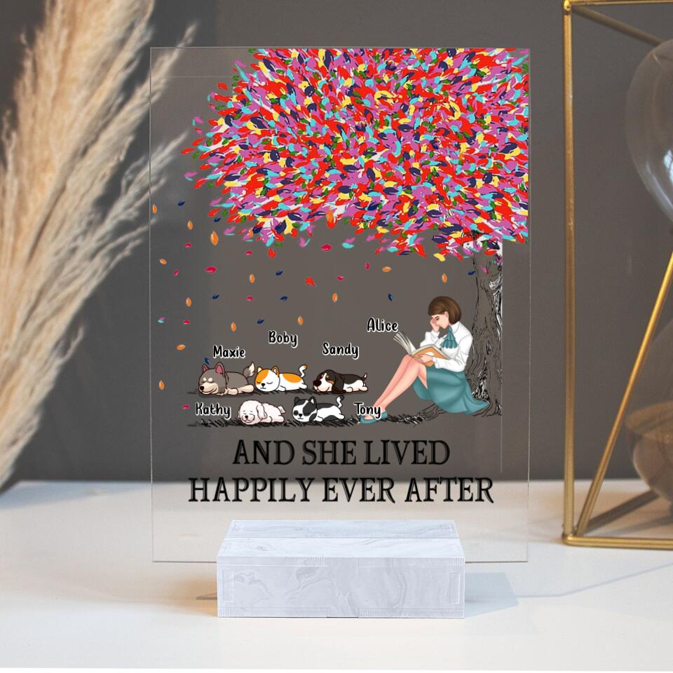 Personalized Reading Girl Acrylic Plaque - Up to 5 Pets - Gift Idea For Book/Dog/Cat Lover - In My Dream World Books Are Free And Reading Makes You Thin