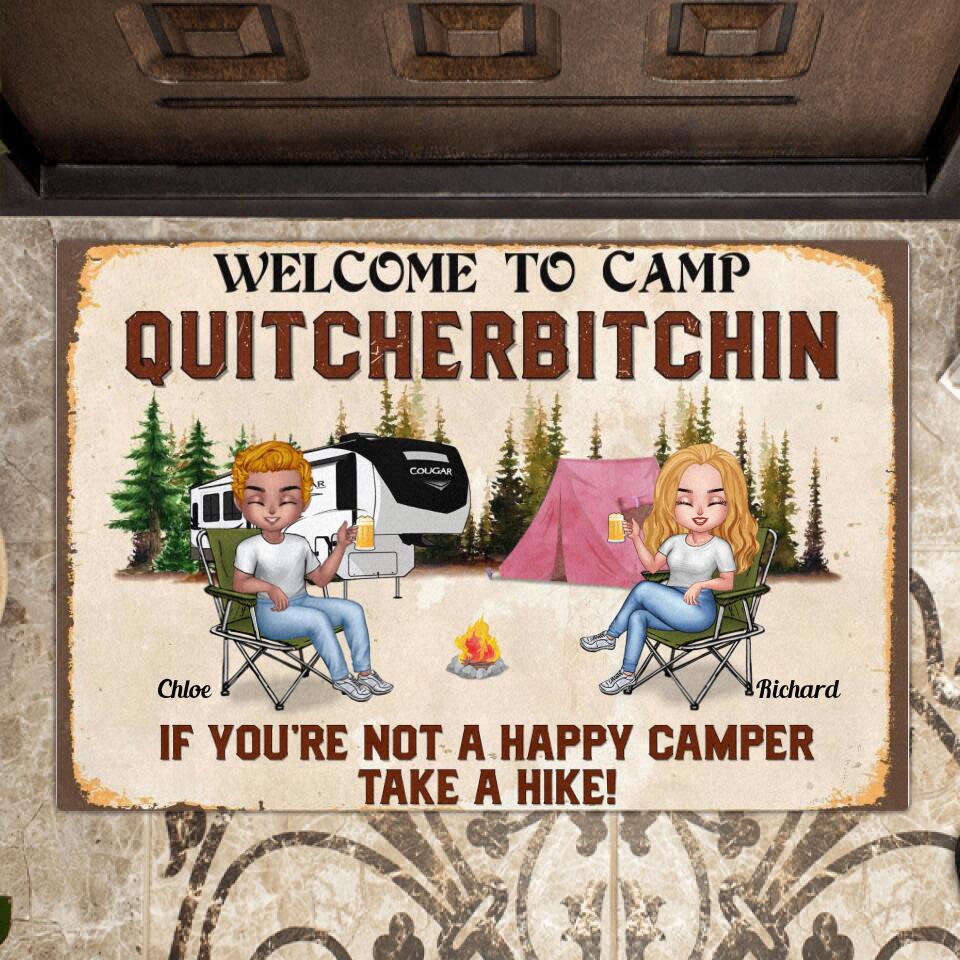 Personalized Welcome To Camp Quitcherbitchin Doormat - Gift Idea For Camping Lovers - Up To 6 People - If You're Not A Happy Camper Take A Hike!