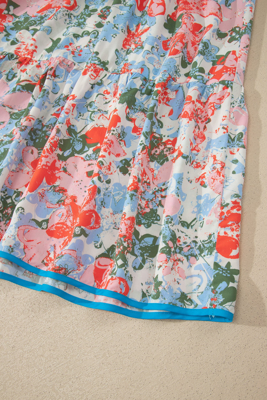 Floral Flutter Sleeve Long Dress with V-Neck and Tiered Skirt