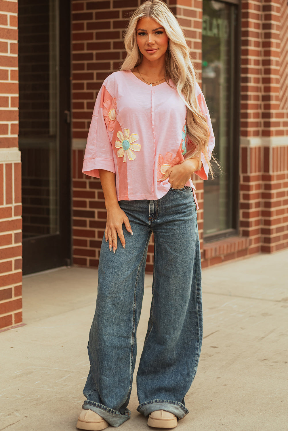 Wrenleigh Oversized T-Shirt with Flower Patch and Exposed Seams - Image 6