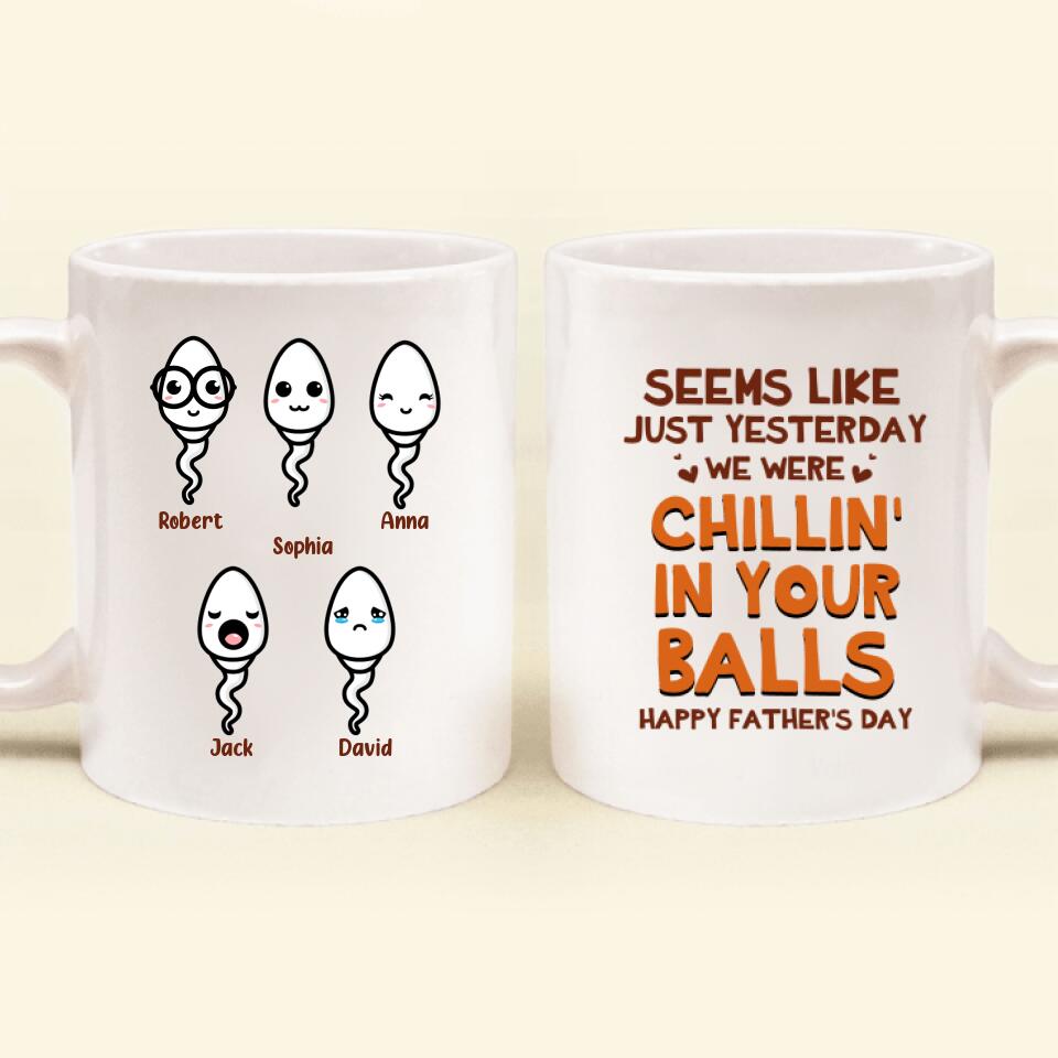 Personalized Chillin' in Your Balls Coffee Mug - Father's Day Gift - Happy Father's Day From Your Swimming Champion