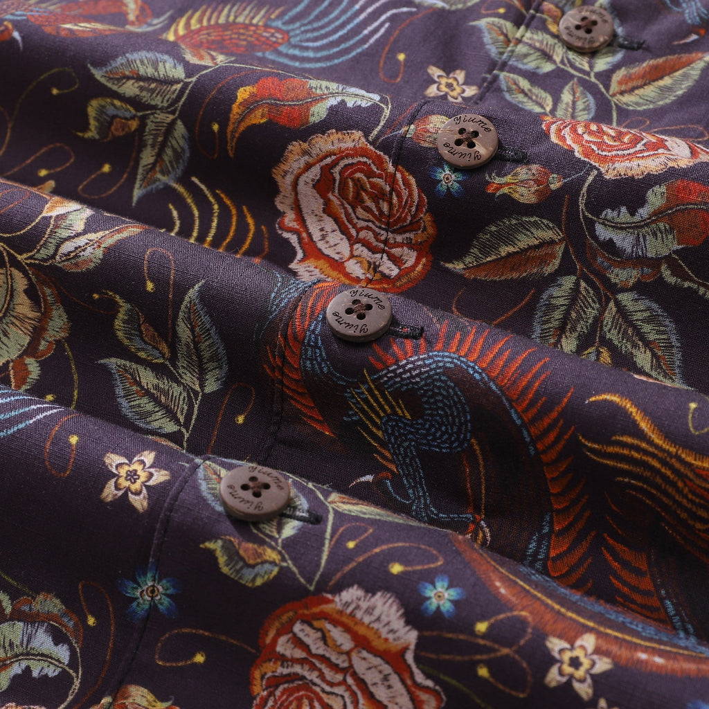 Men's Embroidered Style Dragon Hawaiian Camp Collar Shirt