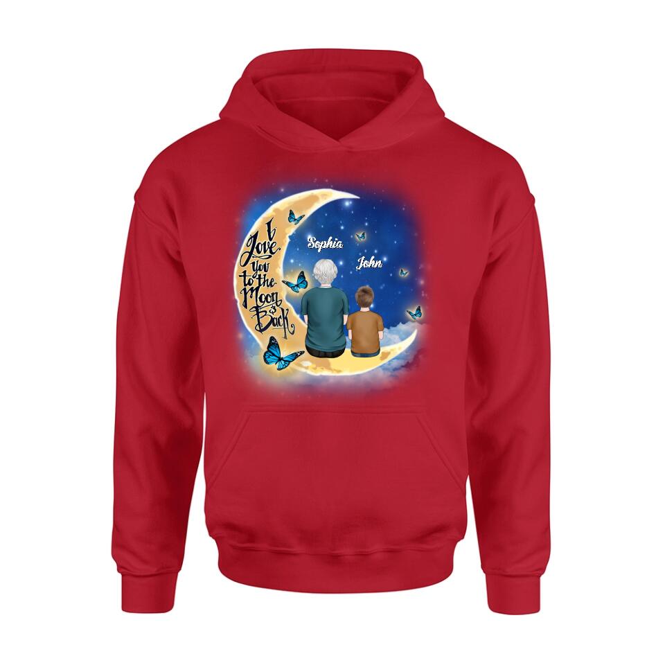 Personalized Grandma Shirt/Pullover Hoodie - Grandma With Up to 4 Kids - I Love You To The Moon & Back