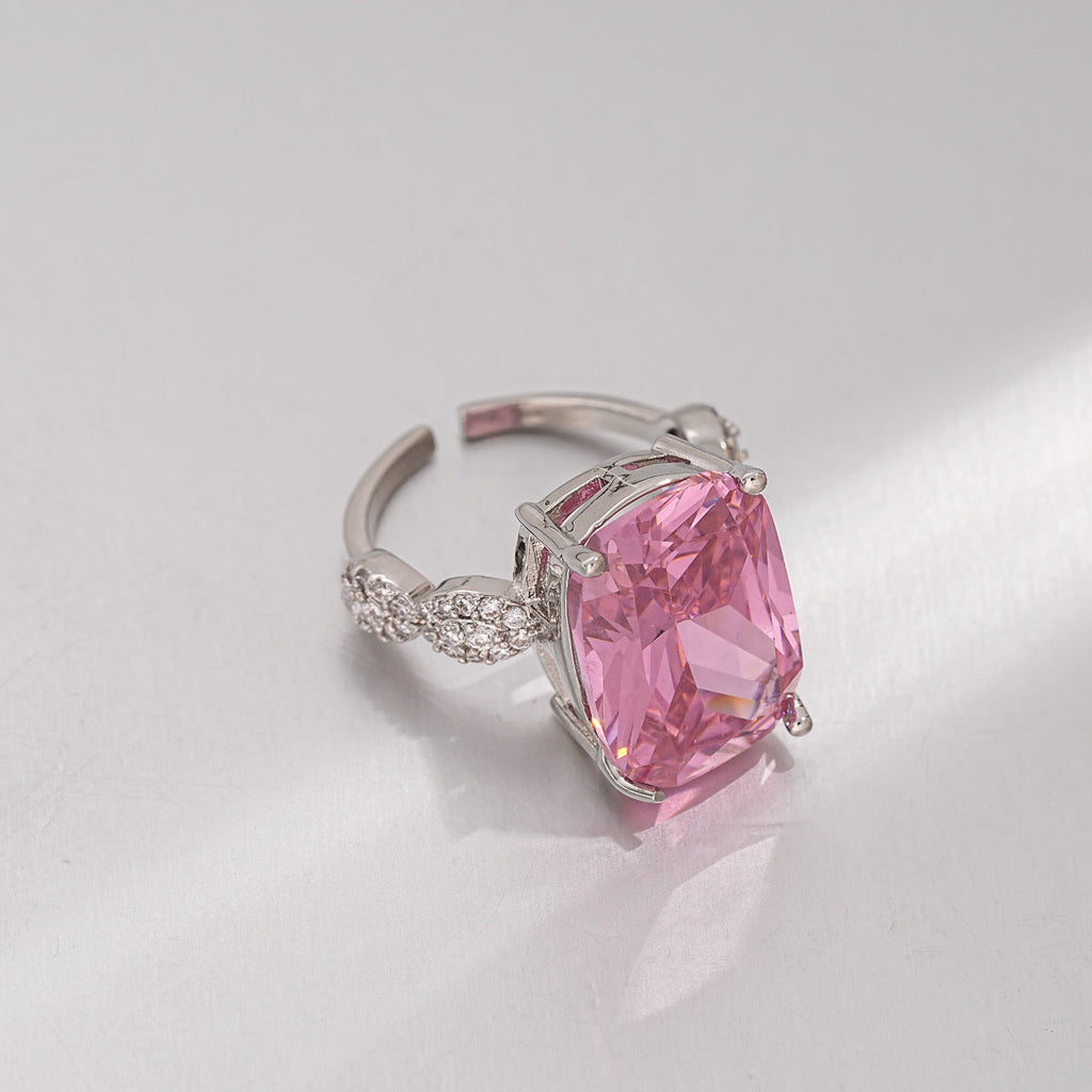 Radiant Cut Shiny Zircon Open Ring Fashion Women Finger Jewelry For Daily Dating Banquet Party Occasions