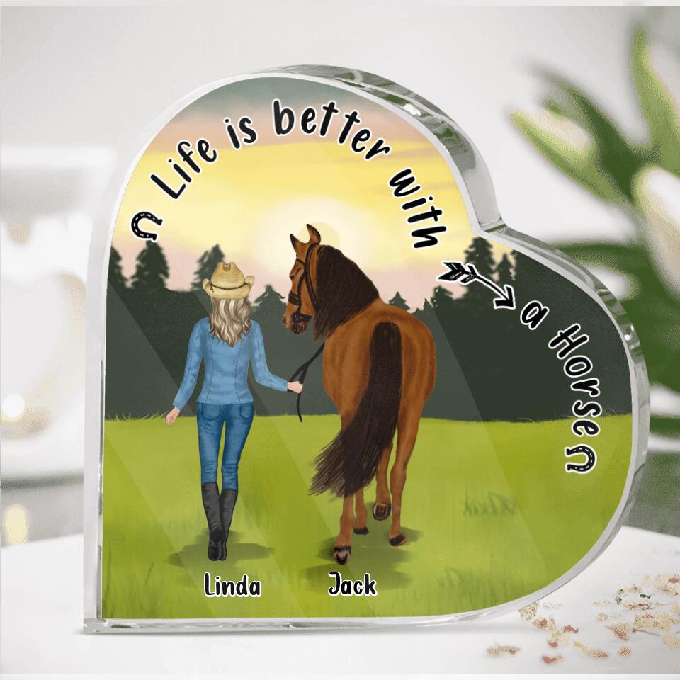 Personalized Horse Heart-Shaped Acrylic Plaque - Up to 4 Horses - Gift Idea For Horse Lovers - Life Is Better With A Horse