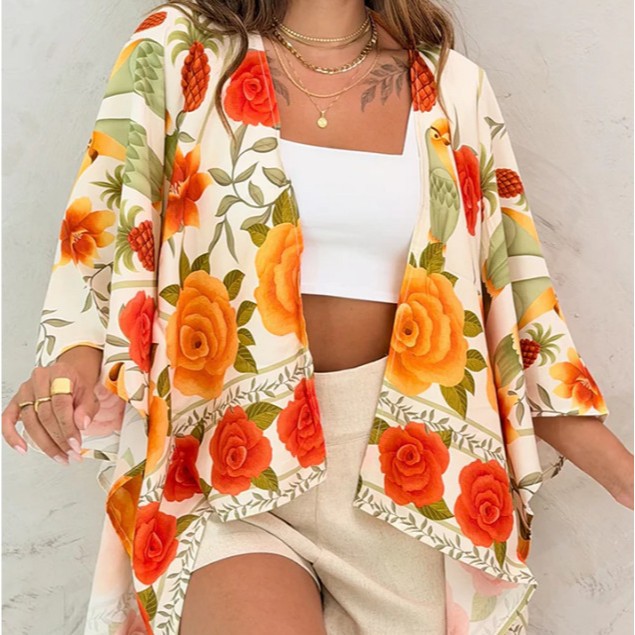 Women’s Floral Printed Cardigan Top with Drop Shoulder Sleeves - Image 2