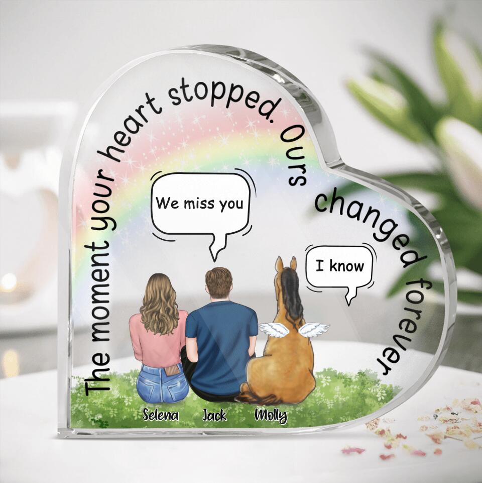 Personalized In Loving Memory Horse Heart-Shaped Acrylic Plaque - Memorial Gift Idea For Horse Lover - Adult/Couple With Up to 4 Horses - The Moment Your Heart Stopped Ours Changed Forever